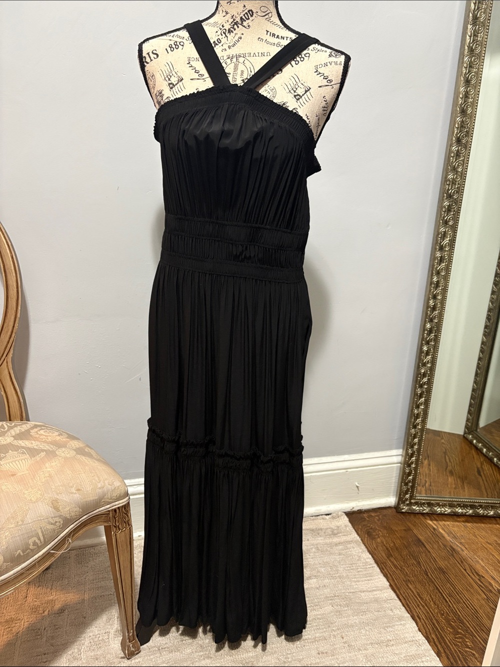 Proenza Schouler Black Pleated Maxi Dress with Cross-Strap